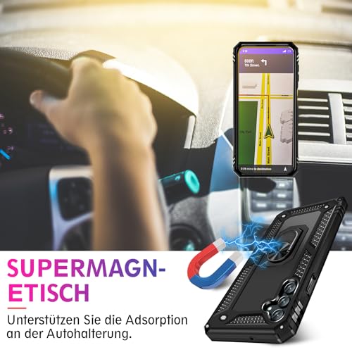 Image of Heavy Duty Case for Samsung Galaxy S25 Plus Phone Case with Screen Protector, Military Grade Shockproof Rugged Protective Cover for Samsung S25 Plus, with Metal Ring Magnetic Kickstand (Black)