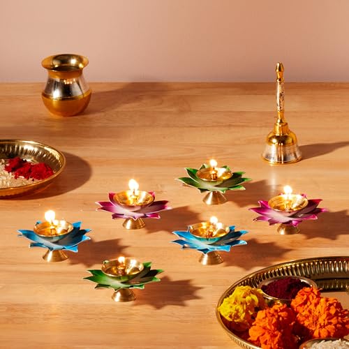 Amazon Brand - Solimo Brass/Iron Jyot with Leaves | Multicolored (Set of 6) (B0CRYKPRBY) Amazon Price History, Amazon Price Tracker