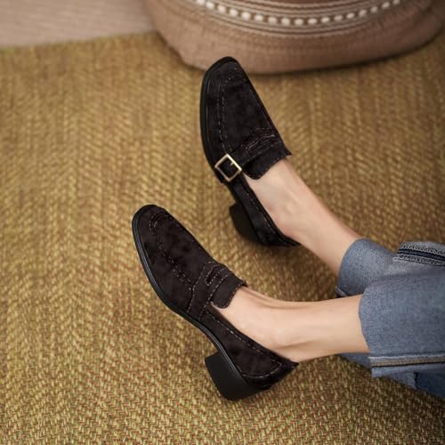 Image of MOOMMO Women Chunky Heel Penny Loafers Square Toe Buckle Slip On Comfort | Office Ladies Loafer Pumps 2 inch Stacked Block Heel Dress Loafers Oxfords Walking Dress Shoes Casual Size 4-11 M US