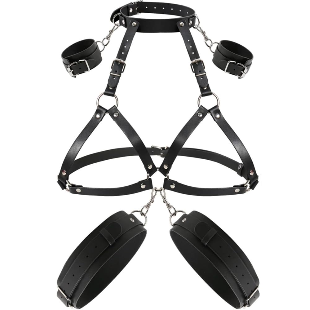 Ceintures tendance - Corsets, Bretelles, Sangles de poitrine en cuir, Menottes et Menottes pour les cuisses, Sous-vêtements pour femmes, Jeux de rôle et Jouets pour couples (Noir)