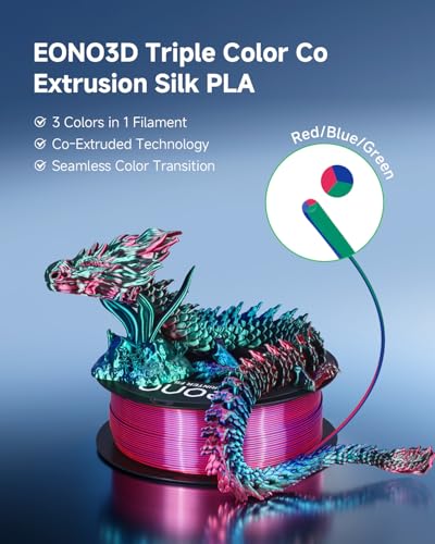 Image of Silk Tri-Color PLA Filament 1.75mm, Coextruded 3D Printer Filament, Color Changing Rainbow Silk PLA, Ultra Glossy Multicolor Printing PLA, Tangle Free, ±0.03mm, 1KG Spool, Red Blue Green