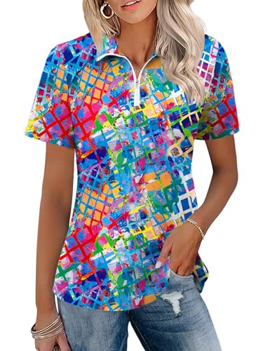 Image of LOMON Womens Golf Polo Shirts Summer Short Sleeve 1 /4 Zip Tops Moisture Wicking Casual Tennis Activewear with Pockets