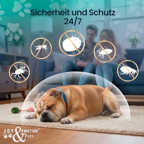 JOY & EMOTION® Super Zeckenhalsband für Hunde, Flohhalsband 5 Stück + 1 Mückenarmband | Natürlich, Verstellbar & Wasserfest | Für Kleine, Mittlere & Große Hunde | 30 Monate Schutz gegen Zecken & Flöhe