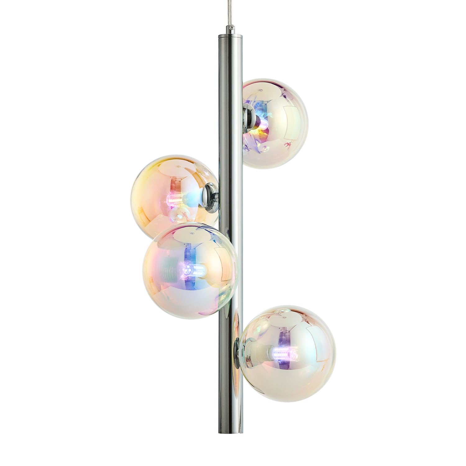 Modern Sputnik Chandelier 4 Lights Chrome,Colorful Glass Sphere Pendant Lighting for Bedroom Kitchen Dining Room (Bulbs Included)