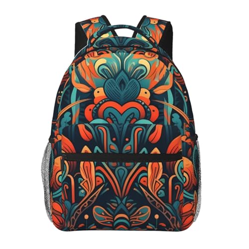 Casual Backpack for Women Men Orange Bright Tribal Pattern Lightweight Daypack Large Capacity Nurse Bag