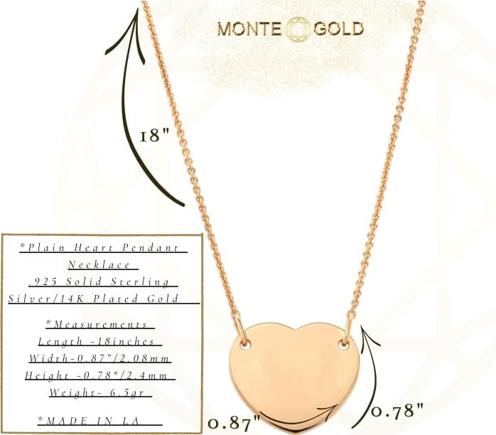 Miniatura 2 de Monte Gold Collar de corazón Collar de corazón de plata de ley 925 de 18 pulgadas chapado en oro de 14 quilates y oro rosa Collares para mujer