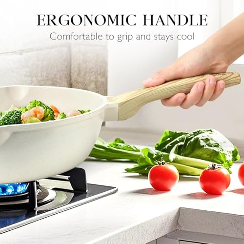 Image of Niyam Nonstick Frying Pan Skillet, Granite Cooking Pan, Healthy and Non Toxic, Ergonomic Handles, Suitable for All Stove, PFOA Free (White, 20)