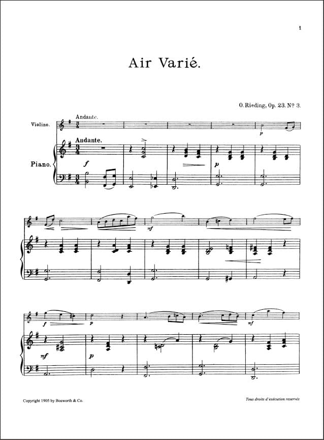 Air Varie Op. 23 No. 3: Violin & Piano - PT01