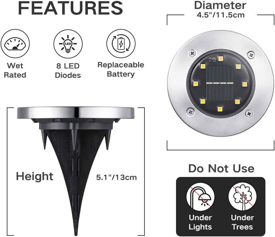 Joomer 12 Stück Solar Bodenleuchten Aussen, Solarleuchten für Garten Außen mit 8 LEDs, 3000K Warmweiß Wasserdicht Led Solar Gartenleuchten, Solarlampen für Außen Rasen Auffahrt Gehweg Patio