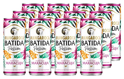 Batida Mangaroca Passion (12 x 0,25 l) 10% vol. - Alkoholisches Mischgetränk mit Passionsfruchtgeschmack, sommerlicher Cocktailmix für den sofortigen Genuss