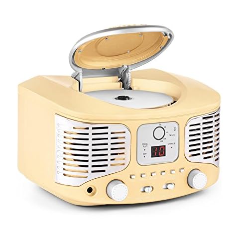 Auna RCD320 Compact Retro CD-Player Home Edition - FM Radio Tuner AUX Input for MP3 Players Smartphones and Other Mobile Devices (Programmable Playback Order, Easy to Use, Digital Display) - Scarlet Cover