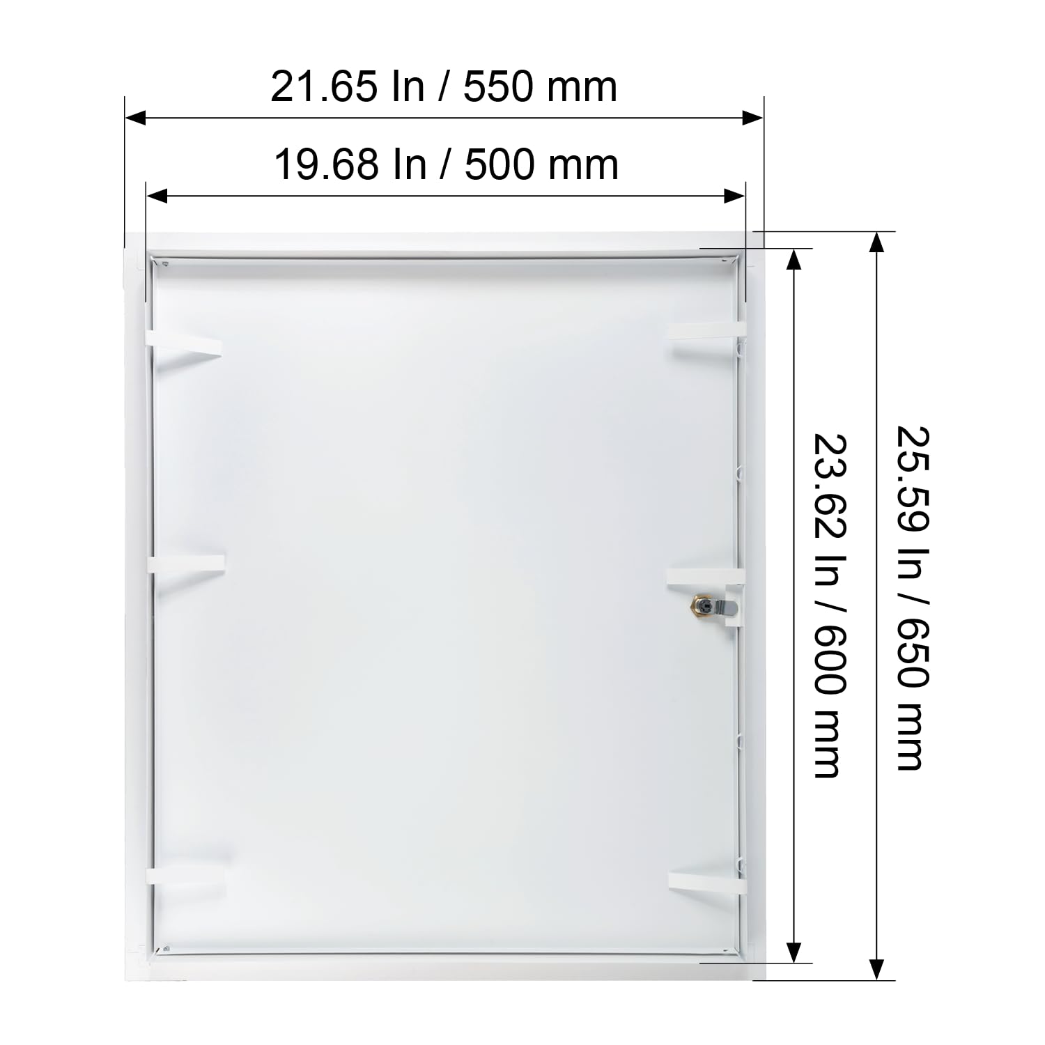Panel de acceso de metal blanco con cerradura de 50,8 x 61 cm. Panel de puerta de eje de servicio con llave. Plomería, electricidad, calefacción, alarma, panel de acceso a la pared para