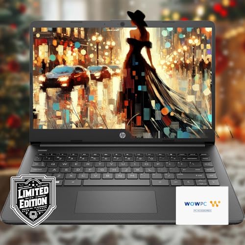 Image of HP 14 Laptop • Back to School Limited Edition with Microsoft 365 • 4-Core Intel CPU • 4GB RAM •1600GB Storage (64GB OnBoard + 512GB External + 1TB OneDrive) • Black • w /WOWPC Bundle • Win 11