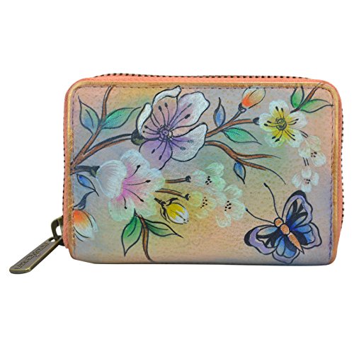 Image of Anuschka Credit Card, Business Card Holder | Genuine Leather, Hand-painted Original Artwork | Holds 11 cards | Japanese Garden