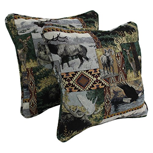 Blazing Needles Patterned Tapestry Double-Corded Square Throw Pillows with Inserts (Set of 2), 18", Wild North