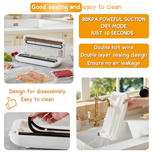 Vacuum Sealer Machine, Updated 2025 Commercial Food Sealer, 6-in-1 Food Sealer with Digital Timer, Built-in Cutter,20 Vacuum Seal Bags for Food 