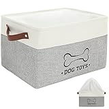 Homimp Dog Toy Basket, Dog Toy Bin Box with Comfortable Handles and Cover, Collapsible Large Pet Toy Storage Organizer for Accessories, Toys, Coat & Clothing, Blanket & Leash, Gray, 15'x11'x9'