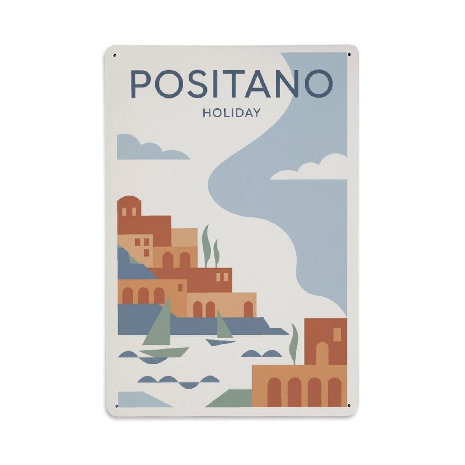 Vintage Travel Positano Italy Holiday Metal Tin Sign Plaque Wall Decor for Cafe, Club Bar, Office, Garden Metal Poster 8x12Inch
