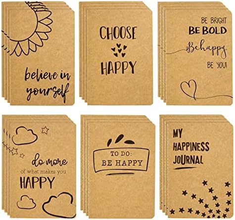 24 Pack Happiness-Themed Journals Bulk Set, Kraft Paper Notebooks with 80 Lined Pages for Kids, Office, School Supplies (4 x 5.75 In)