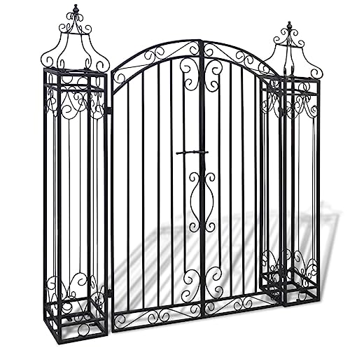 vidaXL Garden Gate, Ornamental Fence Gate with Bolt Hinge, Trellis Arch for Climbing Plants, Entrance Gate for Outdoor Backyard, Wrought Iron
