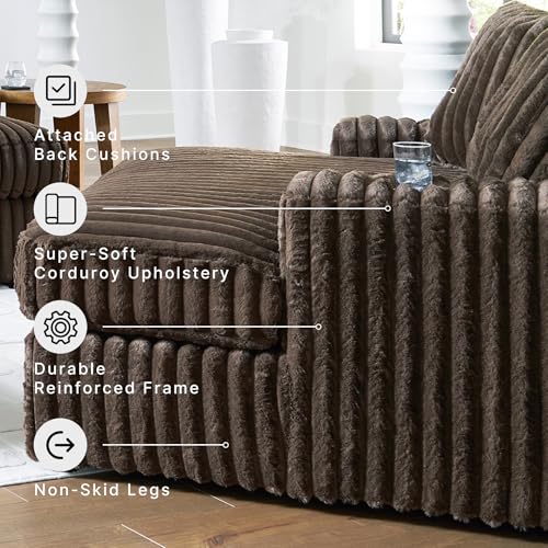 Image of Signature Design by Ashley Midnight-Madness Contemporary Oversized Chaise with Reversible Cushions, USB Ports and Cup Holders, Dark Brown