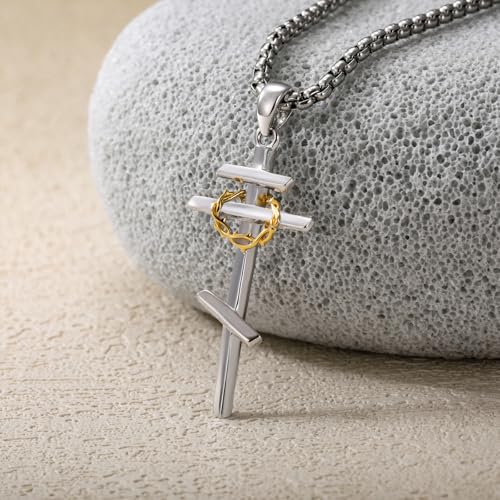 Orthodox Cross Necklace 925 Sterling Silver Russian Orthodox Cross Pendant Necklace Jewelry Gifts for Men, w/Stainless Steel Chain 22”+2”2