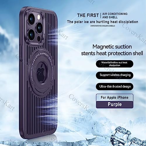 Image of Hybird Slim Armor Back Case Cover for iPhone 15 Pro MagSafe Heat Dissipation Kickstand | Magnetic Shell with Logo- View (Deep Purple)