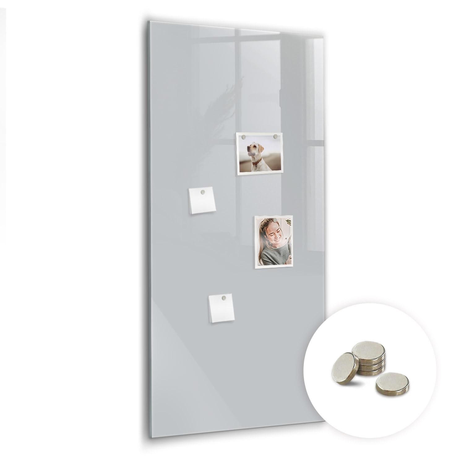 Glas-Magnettafel hochformat | Magnetisches Whiteboard Glas mit Neodym-Magneten | Schreibtafel vertikal für Büro & Homeoffice - 60x120cm Hellgraue Farbe