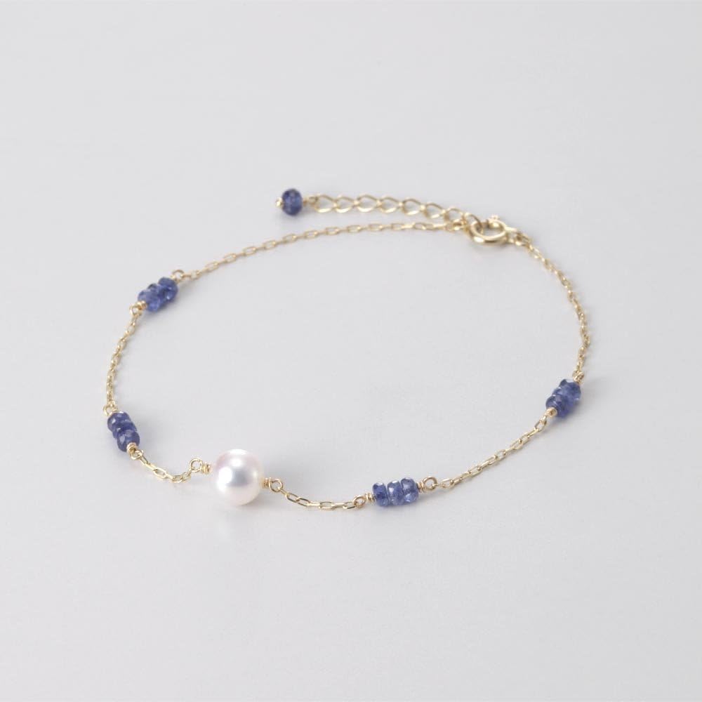 Moon Label Emerald/Ruby/Sapphire Bracelet with Japanese 6.0mm Akoya Cultured Pearl for Women with 18K Yello Gold | Elegant Design Excellent Gift | Bracelet