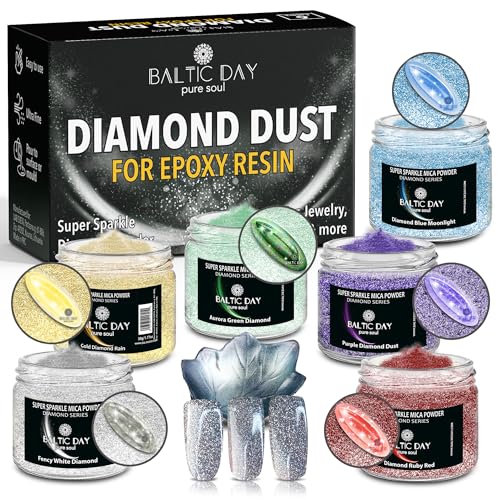 BALTIC DAY Diamond Dust 6 Color Luxury Glitter Set for Epoxy Resin Ultra Sparkle Mica Powder for Crafts Tumblers Jewelry & Art Brilliant Crystal Shimmer Pigments