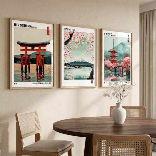 Image of kotart Japan City View Wall Framed Posters | Japanese City View Aesthetic Framed Poster for Living Room Bedroom Gaming Room Studio Wall Decor Set Of 3 (14x20 Inch)
