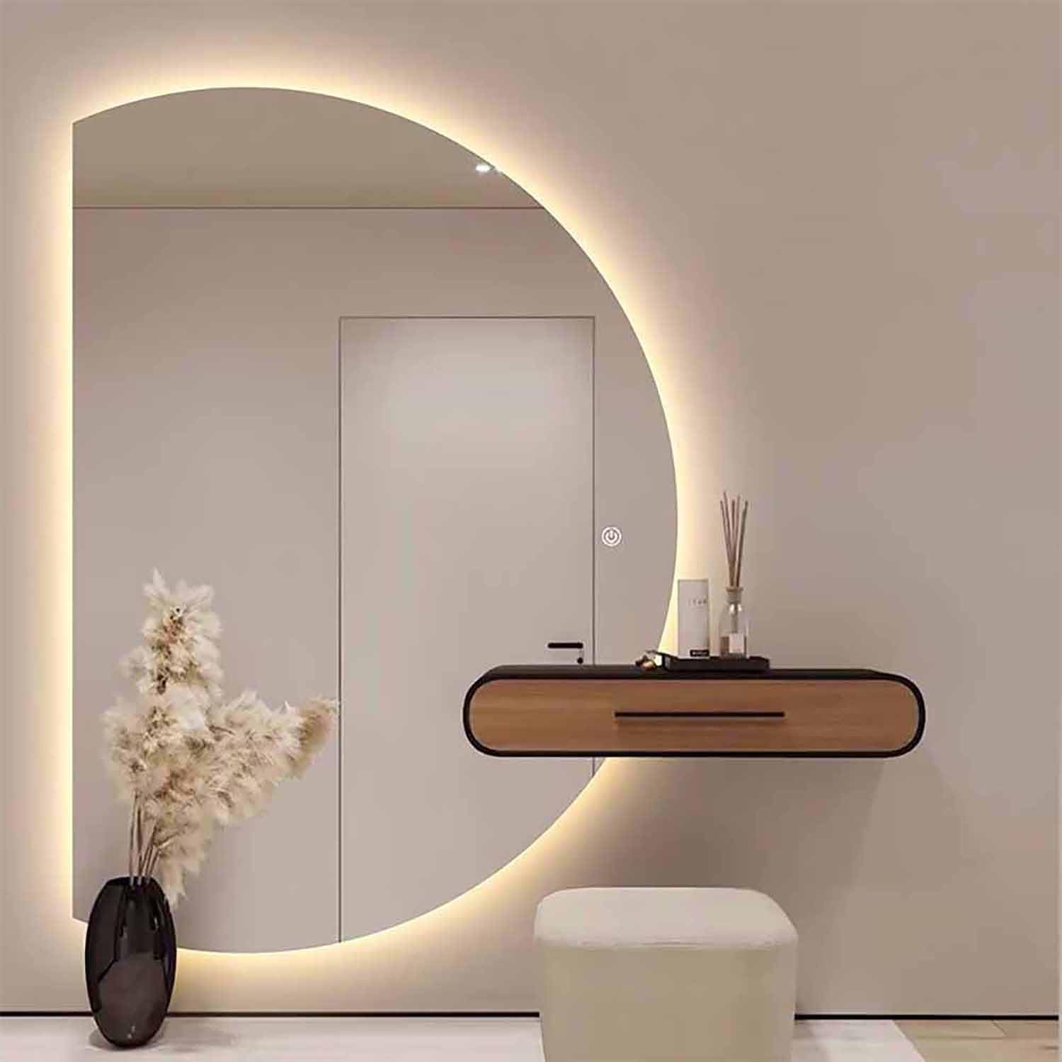 FGXHHS 36inch Semicircle LED 51" Wall Mounted Half Circle Frameless Decorative Explosion Proof Anti-Fog 3-Color Dimmable(Right,110cm)