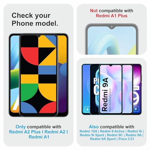 Image of Military-Grade Gorilla Tempered Glass For Redmi A2 Plus, A2, A1, 10A, 9 Active, 9i, 9i Sport, 9C, 9A, 9A Sport and Poco C31 (6.52 Inch) With Installation Kit | Black