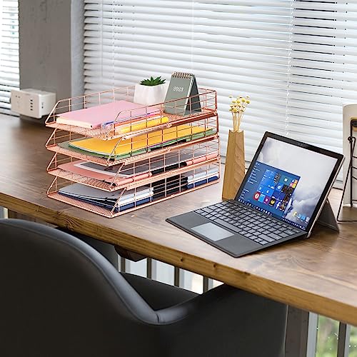 image for Tunnkit 4 Pack Stackable Letter Tray Paper Organizer, Metal Desk Organ