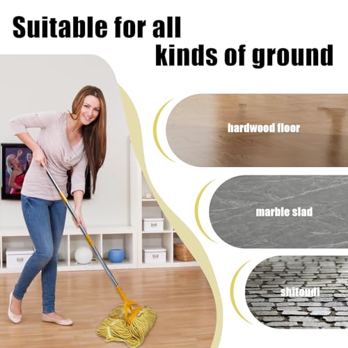 Image of Commercial Cotton Mop Heavy-Duty Industrial with 2 Replacement Heads 152 cm Handle Replacement mop Head (Yellow)