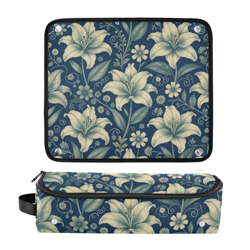 Funda de viaje 2 en 1 para rizador con tapete resistente al calor impermeable para planchas de pelo diseño floral Lily William Morris organizador de accesorios para el cabello miniatura 3