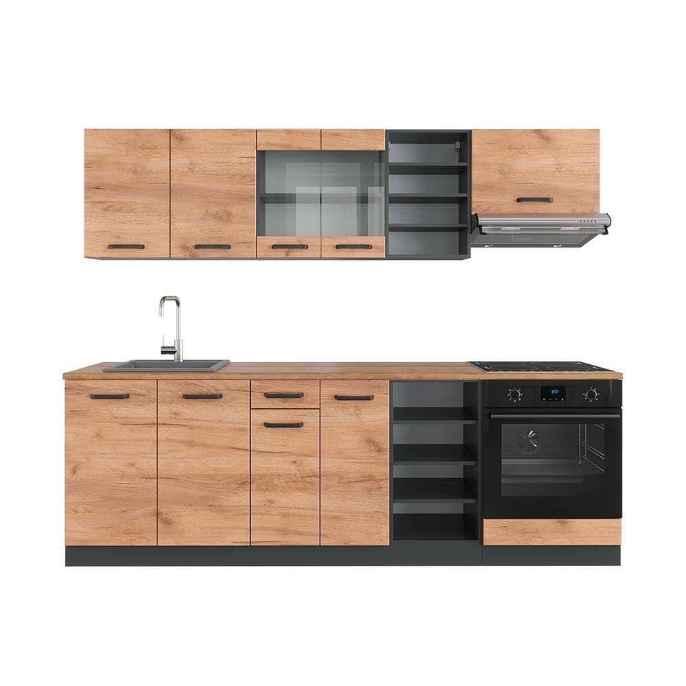 Vicco Küchenzeile R-Line, Goldkraft Eiche/Anthrazit, 240 cm