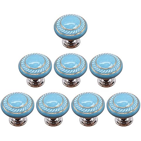 YakOK Knobs Ceramic Furniture 8 Knobs Cupboard Drawer Knobs Children's Furniture Knobs Pull Knob for Furniture 3.5*3.5*3cm blue Cover