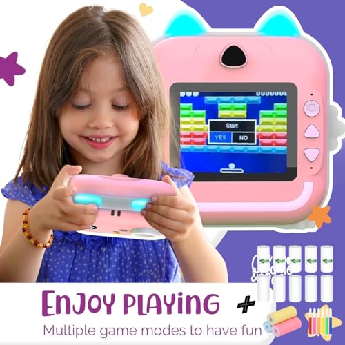 Image of CADDLE & TOES Instant Print Camera for Kids - 1080P HD, 48MP, SD Card, Bluetooth, Free App, 3 Rolls Print Paper, Stickers, Fun Filters, Gift for Kids (Pink with Printer ROLL Set)