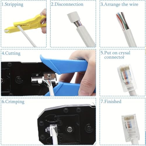 Image of 3-in-1 RJ45 Crimping Tool Kit - Wire Stripper, Cutter & Crimper for RJ45, RJ11, RJ12, Cat5e /Cat6 LAN Cable with 5 Connectors & 5 Boot Covers - Blue /Green