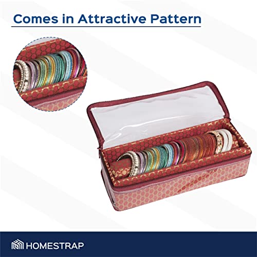 Image of HomeStrap Set of 1 Brocade Design Single Rod Storage Bangle Box for Women /Chudi Organizer Holder with Transparent Top (Maroon)