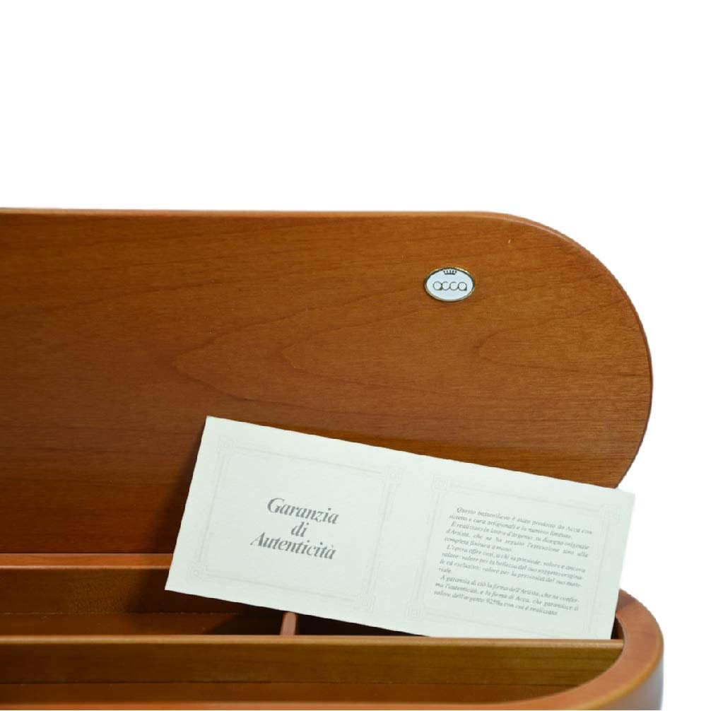Acca Cofanetto Scatola Porta Penne portaoggetti da scrivania in Legno Artigianale con Scultura in Argento 925