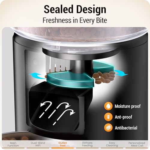 Automatic Cat Feeder with 5G WiFi : 5L Automatic Dog Feeder with Sealed Outlet, Timed Auto Cat Food Dispenser with APP Control for Pets, Detachable for Easy Clean - 21 Cup - Image 5