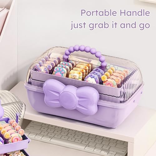 Image of KiZY Girl Kid Hair Accessories Storage Box | Hair Ties-Clips, Bow-Ribbon-Headband, Jewelry Organizer | Portable Case | Available in Multiple Design-Color. (Pack of - 1, Kid Purple)