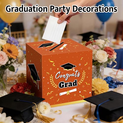 Image of Kelool Graduation Decorations 2026 Orange Graduation Card Box Graduation Party Decorations,Graduation Box,Congrats Grad Gifts Box for 2026 Graduation Party Supplies Favors