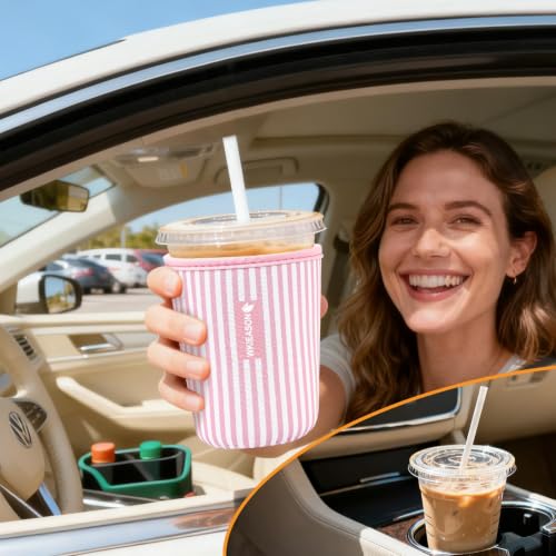 Image of WKIEASON Gifts for Mom Reusable Iced Coffee Sleeve & Ceramic Coaster Set