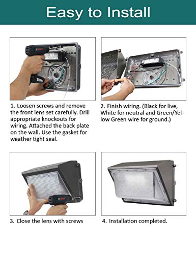 (4 Pack) 60W LED Wall Pack with Dusk-to-Dawn Photocell, IP65 Waterproof Outdoor Lighting Fixture, 200-300W HPS/MH Replacement, 7200lm 5000K 100-277Vac ETL&DLC Listed 10-Year Warranty by Kadision
