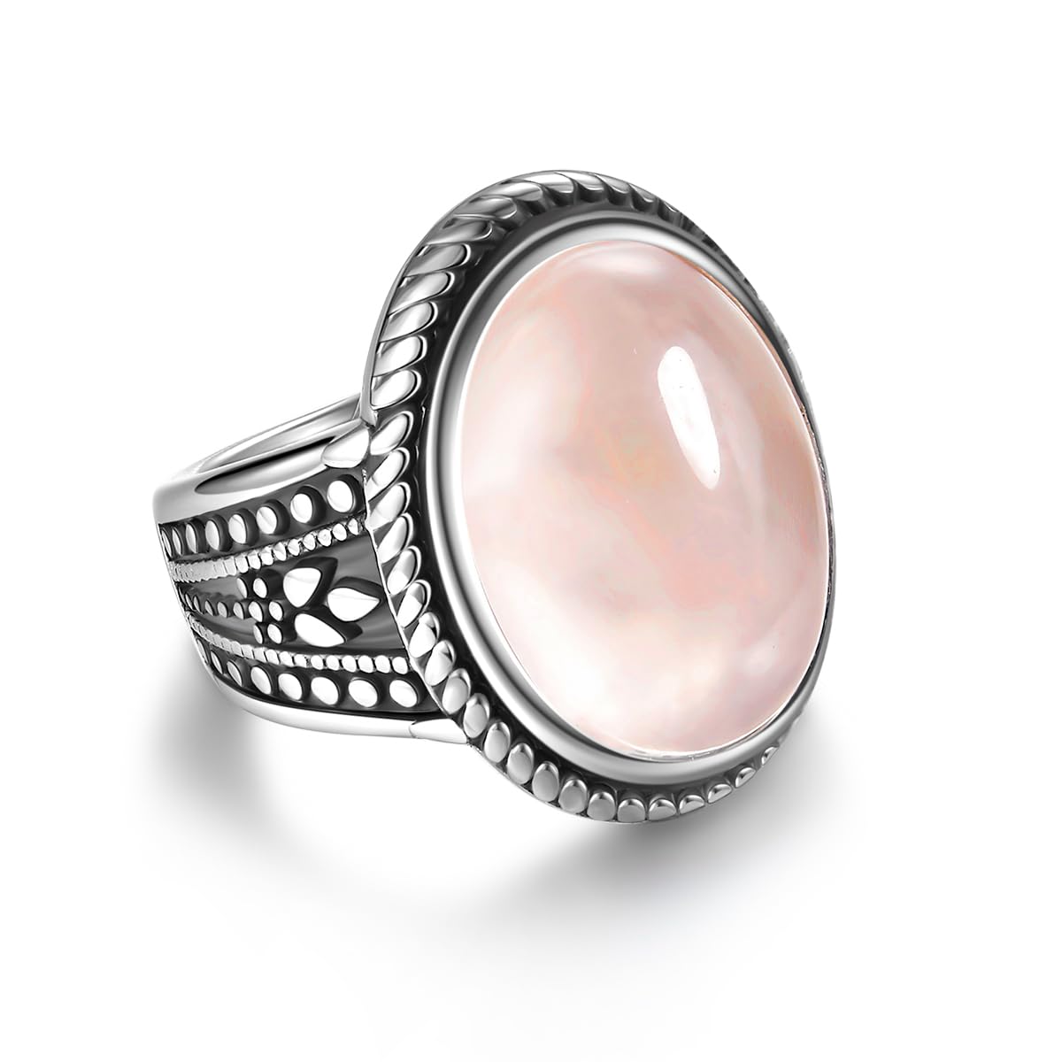 Confede Vintage Oval Turquoise/Rose Quartz Ring for Women Stainless Steel Statement Band Stone Rings Jewelry