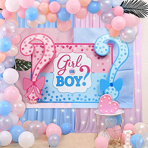 Aofoto 7X5Ft Boy Or Girl Baby Reveal Backdrop Pink Blue Dots Question Mark Background Baby Shower Party Cake Dessert Table Decorations Prince Or Princess Gender Reveal Oh Baby Photo Shoot Prop Vinyl #TOP2