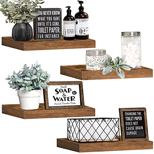 QEEIG Floating Shelves Set of 4 - Bathroom Shelf Wall Mounted Bedroom Farmhouse 15 inch, Rustic Brown QEEIG Floating Shelves Set of 4 - Bathroom Shelf Wall Mounted Bedroom Farmhouse 15 inch, Rustic Brown
